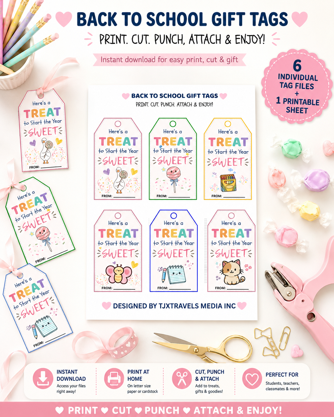 Back to School Gift Tags Printable, Sweet Treat Tags for Students, Teacher Classroom Favour Tags, Instant Download