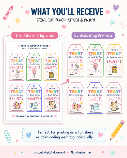 Back to School Gift Tags Printable, Sweet Treat Tags for Students, Teacher Classroom Favour Tags, Instant Download