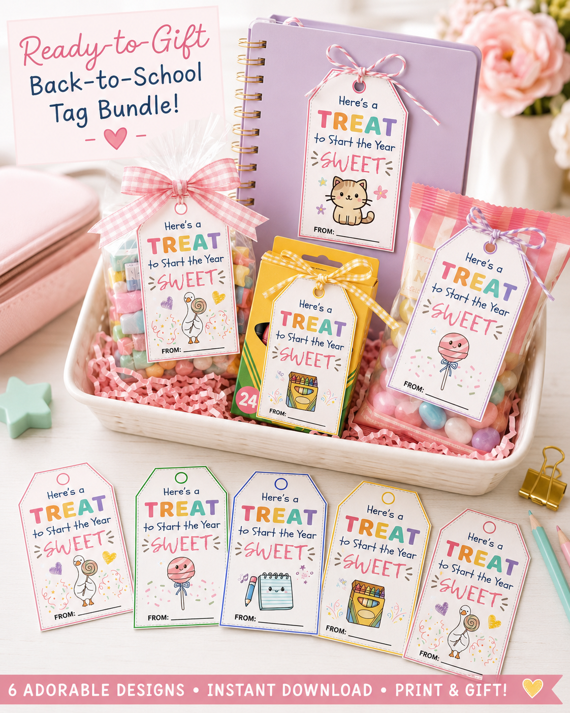 Back to School Gift Tags Printable, Sweet Treat Tags for Students, Teacher Classroom Favour Tags, Instant Download