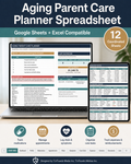 Aging Parent Care Planner Spreadsheet, Medication, Appointment & Expense Tracker, Google Sheets + Excel