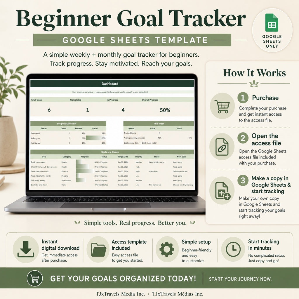 Beginner Friendly Goal Tracker – Weekly & Monthly Planner (Google Sheets)