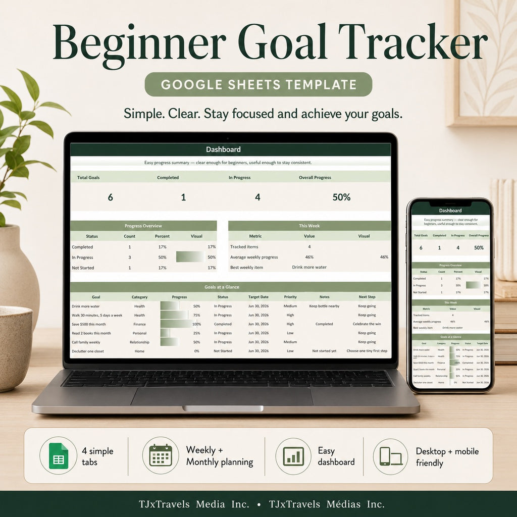 Beginner Friendly Goal Tracker – Weekly & Monthly Planner (Google Sheets)