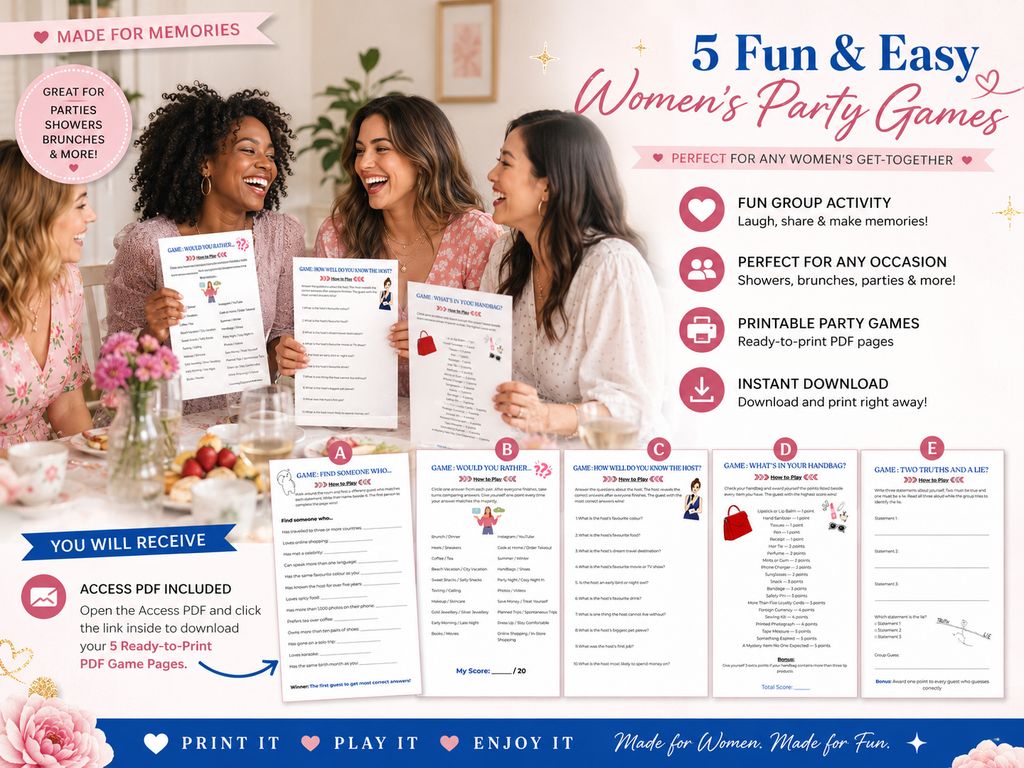 Women's Party Games Bundle, 5 Group Activities (Digital Download)