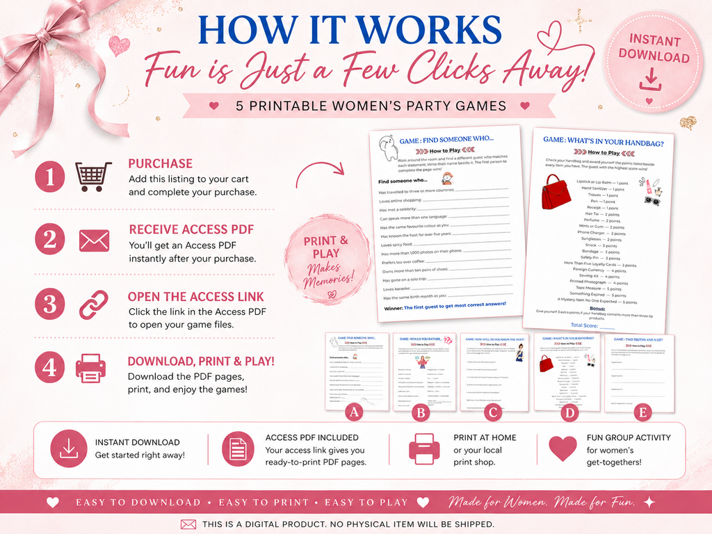 Women's Party Games Bundle, 5 Group Activities (Digital Download)
