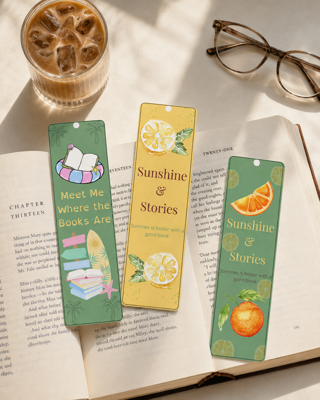 Summer Printable Bookmarks Bundle, 6 Bookmarks, Book Lover Gift, Lemon Citrus, Blueberry, Orange, Beach Reading, Instant Download PNG PDF