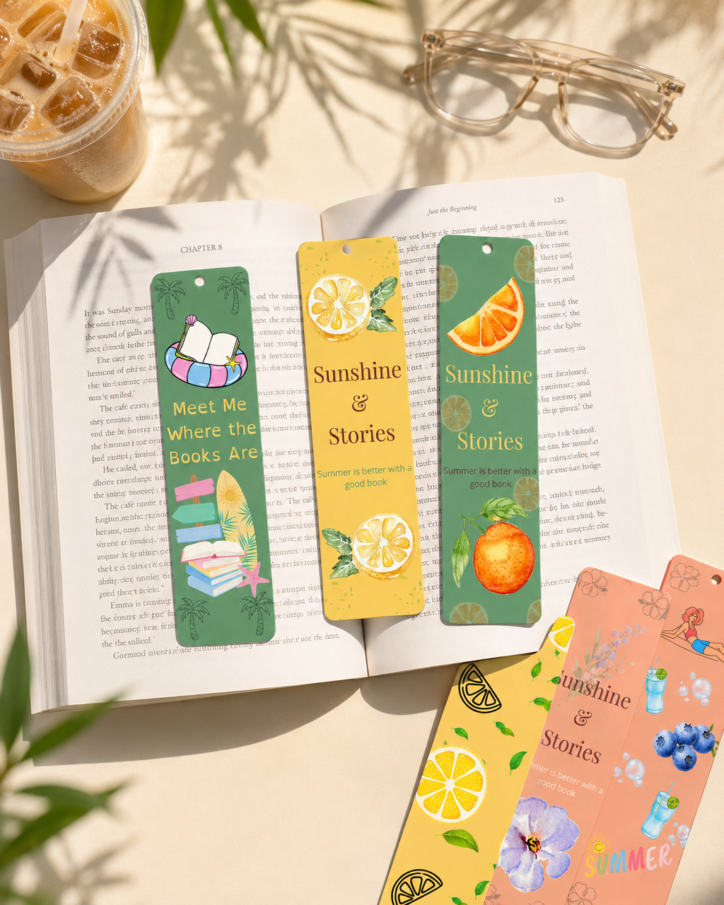 Summer Printable Bookmarks Bundle, 6 Bookmarks, Book Lover Gift, Lemon Citrus, Blueberry, Orange, Beach Reading, Instant Download PNG PDF