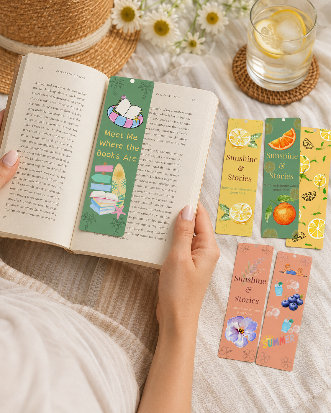 Summer Printable Bookmarks Bundle, 6 Bookmarks, Book Lover Gift, Lemon Citrus, Blueberry, Orange, Beach Reading, Instant Download PNG PDF